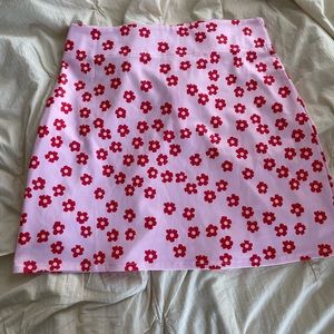 Y2K Style Pink mini skirt with red flowers from Romwe